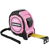 WORKPRO 25FT Pink Tape Measure, 1/8 Fractions Easy Read Measuring Tape, Retractable Nylon Coating...