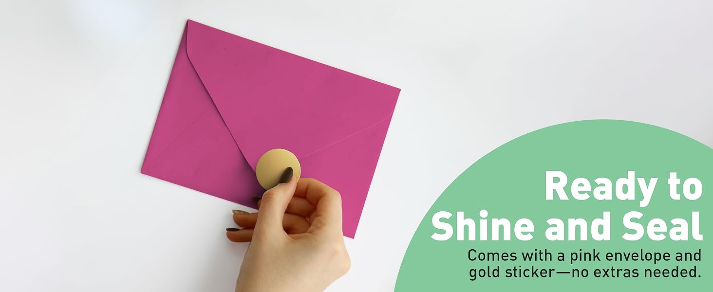 pink envelope with gold seal for birthday card