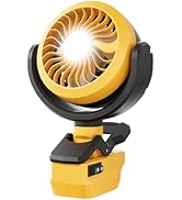 Battery Powered Fan for Dewalt 20V Max Battery, Cordless Portable Camping Fan, Clip Fans with LED...