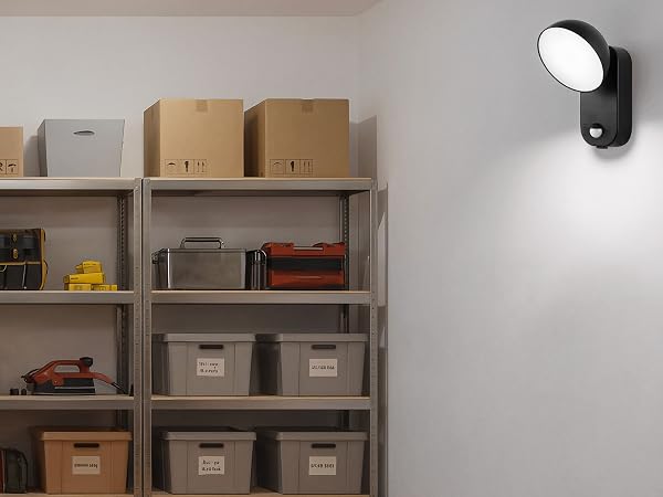 Series of photos showing industrial-style wall shelving units mounted in a room, displaying storage boxes and various items on metal shelves.