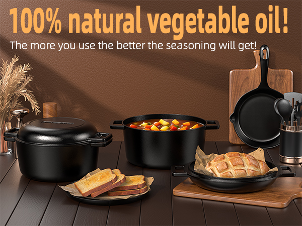 Pre-Seasoned Cast Iron Dutch Oven Pot with Skillet Lid