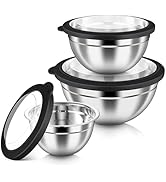 HaWare Mixing Bowls with Airtight Clear Lids, 6-Piece Stainless Steel Strong Nesting Bowls Set, M...