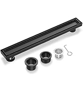 EXF Offset Linear Shower Drain 36 Inch Matte Black with Reversible Flat &amp; Tile Insert Cover, 304 ...