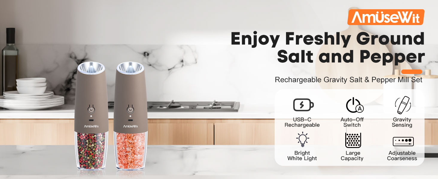 AmuseWit Gravity Electric Salt and Pepper Grinder Set