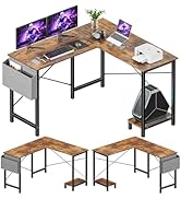 Sweetcrispy L Shaped Desk - Computer Corner Gaming PC Table with CPU Stand Side Bag for Home Offi...