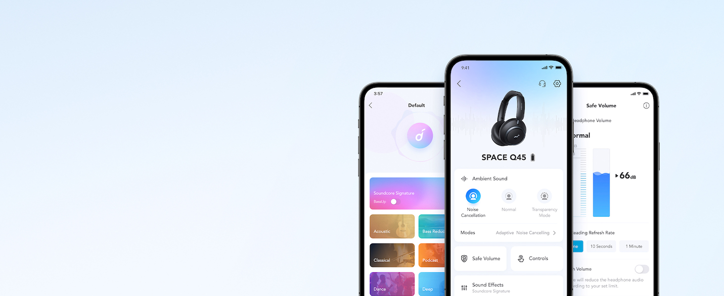 Make Space Q45 yours with adjustable EQ, customizable controls, and more in the easy-to-use app.