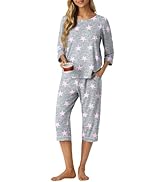 PrinStory Women's Pajama Set Capri Pjs Sets 2 Piece Soft Lounge Sets Sleepwear with Pockets