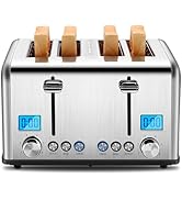 4 Slice Toaster, Roter Mond Countdown Stainless Steel Toaster with Bagel, Defrost, Cancel Functio...