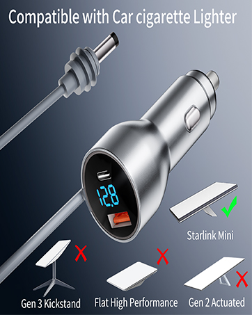virga care 3 in 1 Car Power Cable with Cigarette Lighter Adapter for Starlink mini
