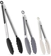 HOTEC Premium Stainless Steel Locking Kitchen Tongs with Silicon Tips, Set of 3-7", 9" and 12" (B...