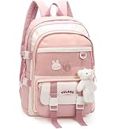 Phaoullzon Kawaii Backpack for Girls Aesthetic Bookbag Cute Anime Backpack for School with Pins a...