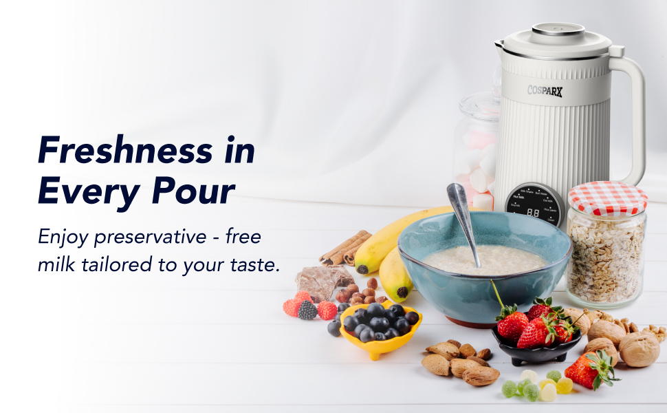 Self-cleaning, BPA-free, quick prep, stainless steel, energy-efficient nut milk maker