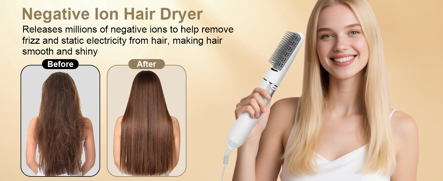 Negative ions for less frizz make hair smooth and shiny