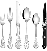 EUIRIO 48 Pieces Royal Silverware Set for 8, Gorgeous Retro Flatware Set with Steak Knives, Premi...