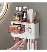 MOPMS Toothbrush Holders, Wall Mounted Toothbrush for Bathroom, Automatic Toothpaste Dispenser Sq...