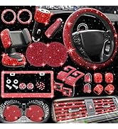 27 Pcs Bling Car Accessories Set for Women, Bling Steering Wheel Covers Universal Fit 15 Inch, Bl...