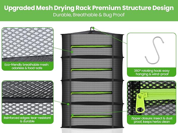 MEKOLIFE Premium Herb Drying Rack, Breathable Mesh with 360° Hook