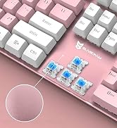 Merdia Mechanical Keyboard Gaming Keyboard | Blue Switch Pink &amp; White Backlit Keyboard | 104 Keys...