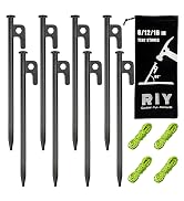 8 Pack Tent Stakes Heavy Duty Metal Tent Pegs for Camping Steel Tent Stakes 8 inch Unbreakable an...