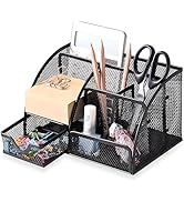 Mesh Desk Organizer, Desktop Organizer with Drawer, Office Supplies Multi-Functional Caddy, Metal...
