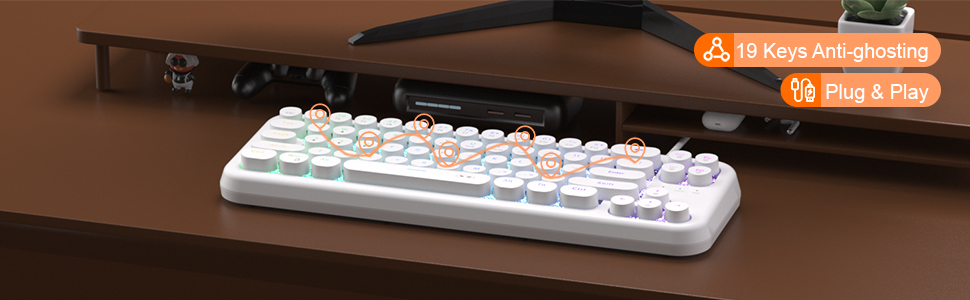 19-key rollover ergonomic portable keyboard