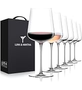LUNA &amp; MANTHA Wine Glasses Set of 6, 15 oz Crystal Red Wine Glass with Stem, Hand Blown, Ideal fo...