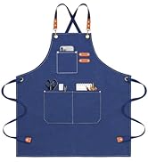 OUNLEN Chef Apron for Men Women Canvas Aprons with 3 Pockets Cross Back Resistant Work Apron for ...