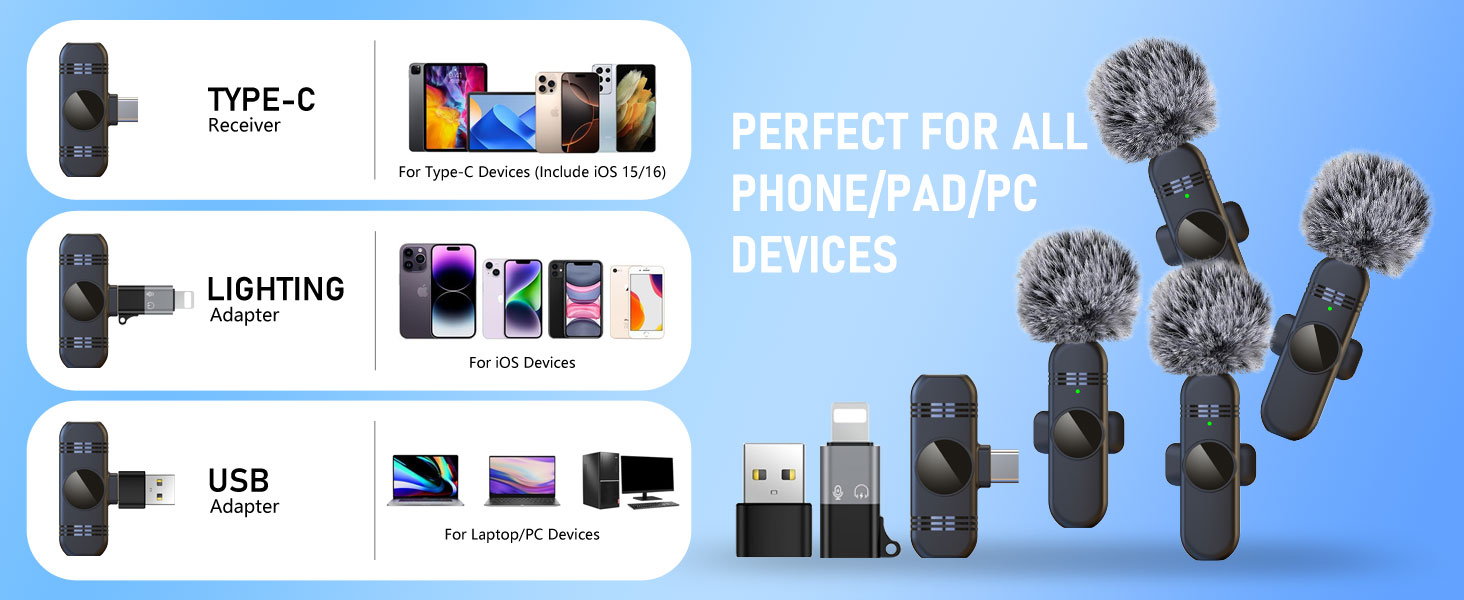 4 Wireless Lavalier Microphones Systems for Video Recording Vlog Podcast Stream TikTok