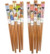 10 Pairs Reusable Bamboo Chopsticks, Edo Period Lady Pattern Natural Bamboo Wood Chopsticks, 8.8I...