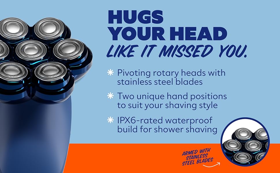 Head shaver with product benefits listed