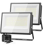 Olafus 2 Pack 100W LED Flood Light Outdoor, 9000lm LED Work Light with Plug, IP66 Waterproof Exte...