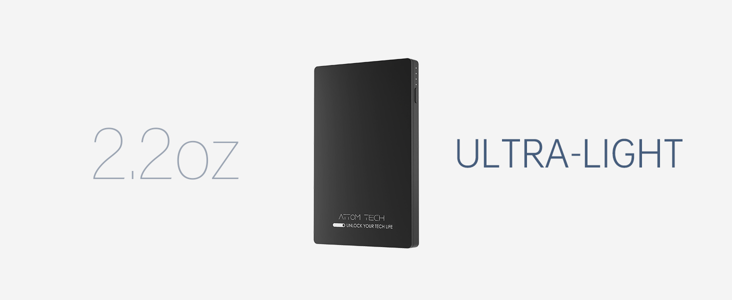 Dual USB Output Super Slim Power Bank Ultra Thin, Attom Tech 3000mAh Portable Charger Mini