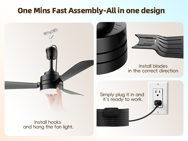 Hook Hanging Plug in Ceiling Fan for Patio