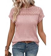 Dokotoo Women's Tops Casual Scoop Neck Short Sleeve Waffle Knit Hollow Out Shirts Loose Tunic Top...