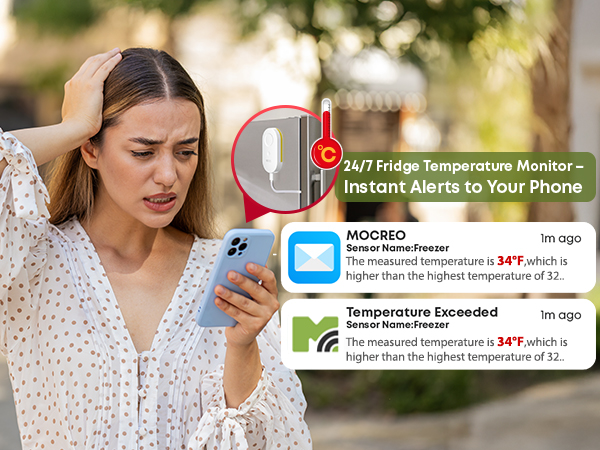 remote temperature monitor alerts, wifi freezer alarm real time notification