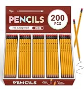 Taja 200 Pack Wood-Cased #2 HB Pencils, Bulk Pre-Sharpened Pencils with Top Erasers, Perfect for ...
