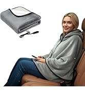 Sojoy Wearable 12V Heated Car Blanket with Zipper Design, Flannel Sherpa Electric Shawl for Cars ...
