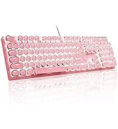 MageGee Typewriter Mechanical Gaming Keyboard, Retro Punk Round Keycap LED White Backlit USB Wire...
