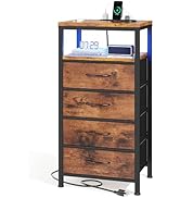 Sweetcrispy Nightstand with Charging Station, Bedside End Table with 4 Fabric Drawers &amp; USB/Type-...