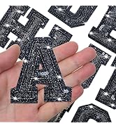 26Pcs Glitter Iron on Letters Black Glitter Sequin Letter Patches Bling Letters for Clothing Hats...