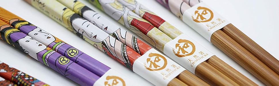 Exzact EX-CS05 Chopsticks Gift Set – 5 Pairs of Reusable Natural Bamboo Chopsticks in a Beautiful