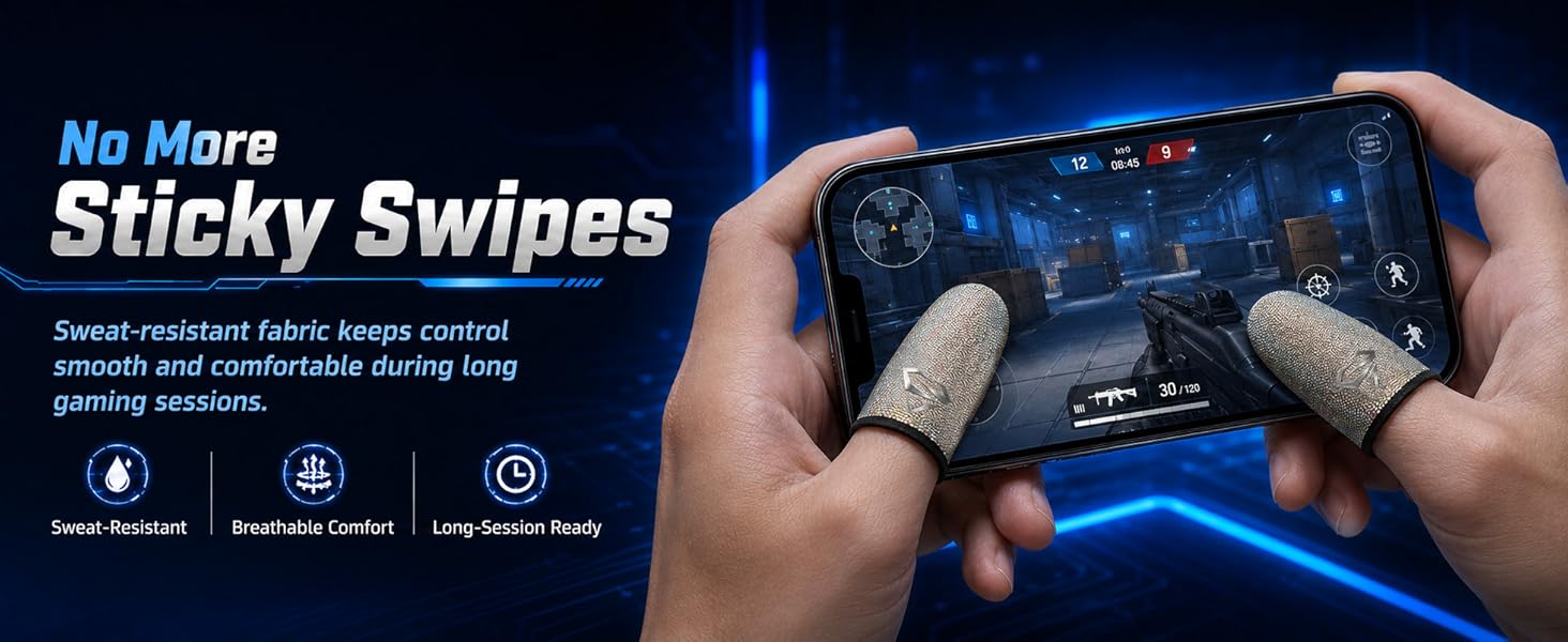 Sweat-resistant gaming finger sleeves for smooth mobile gameplay