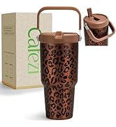 Cafezi 30 oz Tumbler with Handle Flip Straw, Vacuum Insulated Tumblers with Flip Straw and Top Ha...