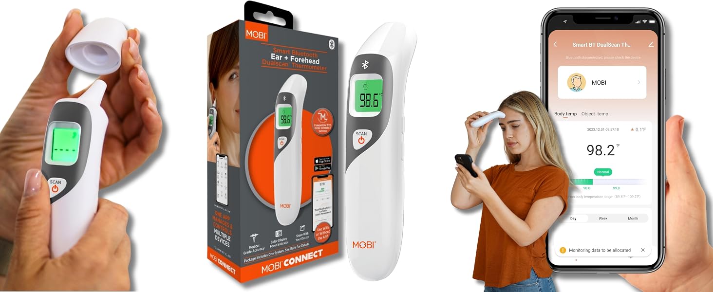 MOBI Connect Smart DualScan Bluetooth Ear &amp; Forehead Thermometer