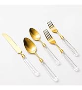 304 Stainless Steel Silverware Flatware Set with Transparent Acrylic Handle, 20-Piece Diamond Sha...