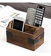 MyGift Wood TV Remote Control Holder, Remote Organizer Storage Caddy for Table with 2 Compartment...