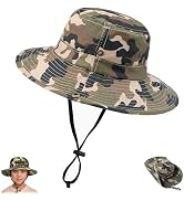 Cotton Camo Sun Hats for Kids, Quick-Dry Wide-Brim Sun-Protection Safari Fishing Toddler Bucket H...