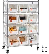 VEVOR 5-Tier Rolling Bin Storage Rack, 12 Organizer Bins, Bin Rack Storage Steel Wire Shelving Sy...