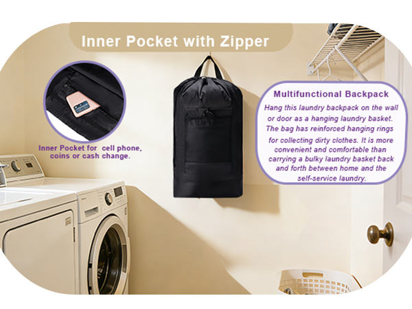 Laundry Bag with Adjustable Shoulder Straps and Mesh Pocket, Durable Nylon Travel Laundry Bags