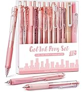 Four Candies 12Pack Pastel Gel Ink Pen Set, 11 Pack Black Ink Pens with 1Pack Highlighter for Wri...